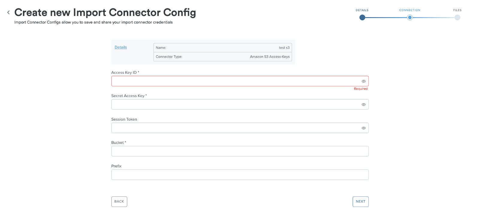 Defining an Amazon S3 AccessKeys ICC connector InfoSum